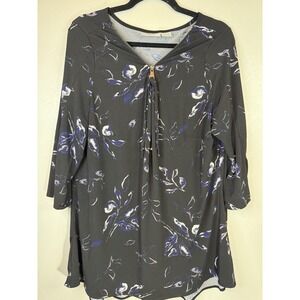 Avenue Studio‎ Black Midnight Floral Shirt Stretch V-Neck Top Women's Size 18